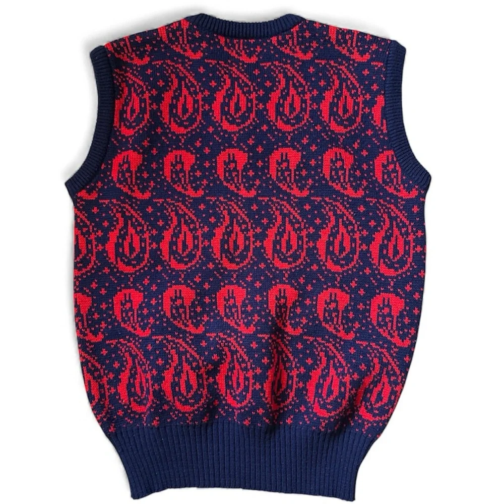 Mens Red and Blue Patterned Crewneck Sweater vest